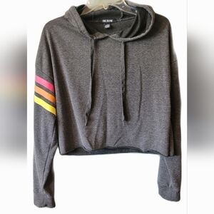 Five by Five Gray Cropped Avaitor‎ Striped Sleeve Hoodie